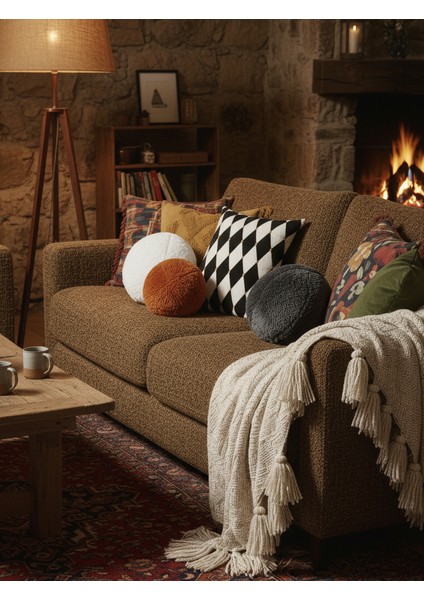 3- Lü Top Kırlent / Yastık 1 Büyük Ekru/ Yastık 1 Büyük Antrasit / 1 Küçük Kiremit ( 42CM / 25CM) modelleri