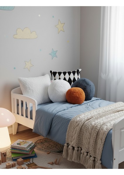 3- Lü Top Kırlent / Yastık 1 Büyük Ekru/ Yastık 1 Büyük Antrasit / 1 Küçük Kiremit ( 42CM / 25CM)