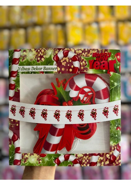 Yılbaşı Dekoratif Baston Şeker Banner Duvar Süsü 10 Lu( Tek Tarafı Baskılıdır ) 18X10 cm