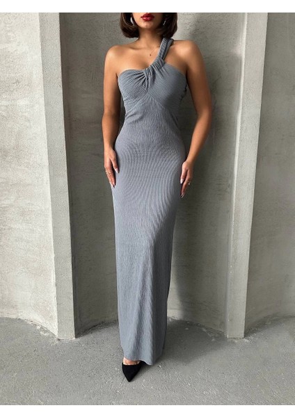 Tek Omuz Pliseli Elbise