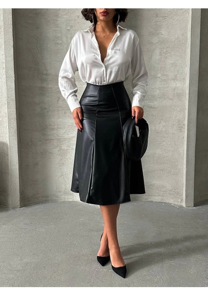 Komple Parçalı Deri Etek Siyah H26441