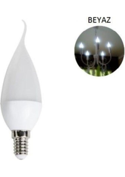 10'lu CT-4080 Kıvrık LED Ampul-Ince E14 Duy-Kıvrık Avize Ampülü-Beyaz Işık 6400K modelleri