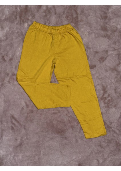 2-8 Yaş Erkek Çocuk Pijama Beli Lastikli Düz Renk Hardal