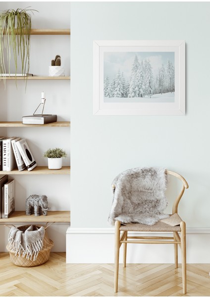 Silent Winter Yatay Çerçeveli Kanvas Tablo – Kar Manzaralı Minimal Doğa Posteri (25x30 cm)
