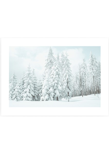 Silent Winter Yatay Çerçeveli Kanvas Tablo – Kar Manzaralı Minimal Doğa Posteri (25x30 cm) modelleri