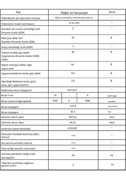 43 DG 29000 43'' 109 Ekran Uydu Alıcılı Full HD Google TV