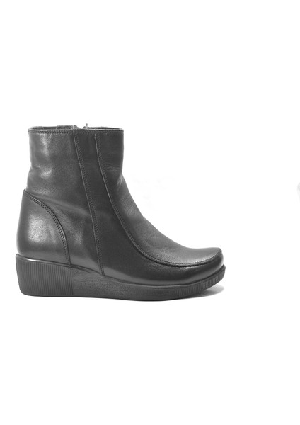 1635 Hakiki Deri Siyah Dolgu Topuklu Kadın Anne Bot