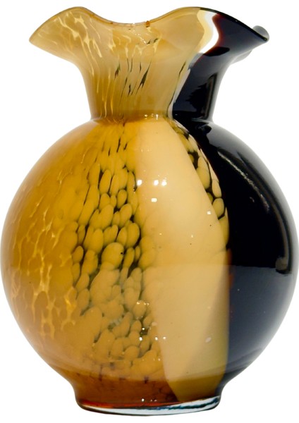 Turuncu & Siyah Desenli Tombul Cam Vazo