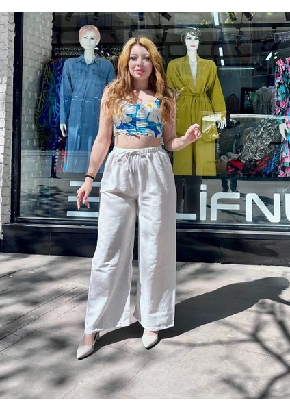 Bağcıklı Keten Pantolon Krem fiyatları