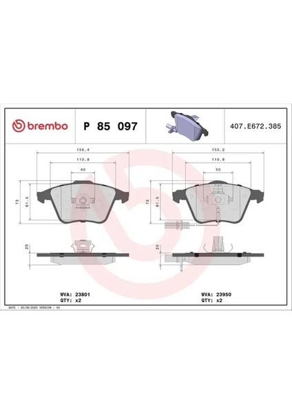 P85097 On Fren Balatasi 480698157R 4F0698151B 4F0698151D