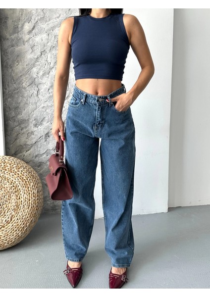 Baggy Kar Yıkama Jeans Pantolon Koyu Mavi D2007 modelleri
