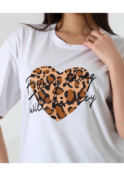 Leopar Kalp Baskılı Tişört modelleri