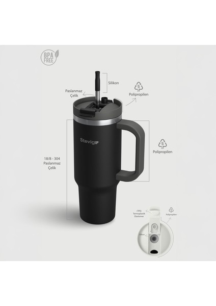 2 Moods Tuck-In Tumbler Sızdırmaz Çelik Termos 900 ml Black ST-236