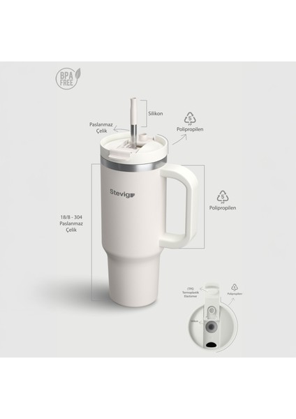 2 Moods Tuck-In Tumbler Sızdırmaz Çelik Termos 900 ml White Sand ST-242