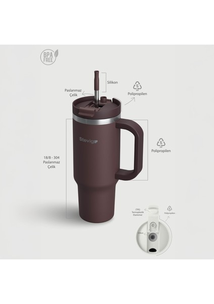 2 Moods Tuck-In Tumbler Sızdırmaz Çelik Termos 900 ml Chocolate Plum ST-238