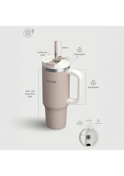 2 Moods Tuck-In Tumbler Sızdırmaz Çelik Termos 900 ml Pure Cashmere ST-243