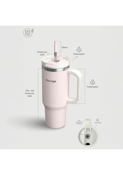 2 Moods Tuck-In Tumbler Sızdırmaz Çelik Termos 900 ml Petal Pink ST-241