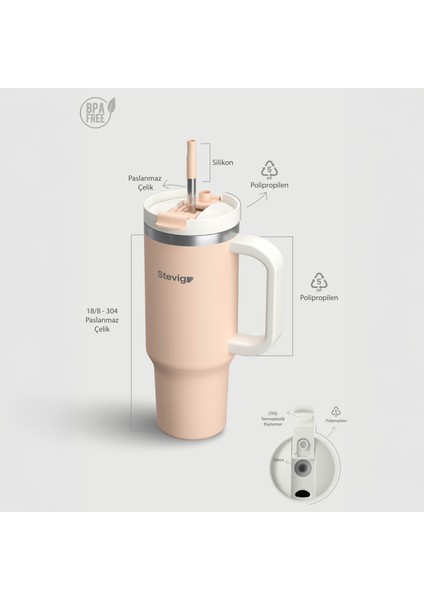 2 Moods Tuck-In Tumbler Sızdırmaz Çelik Termos 900 ml Bisque ST-239