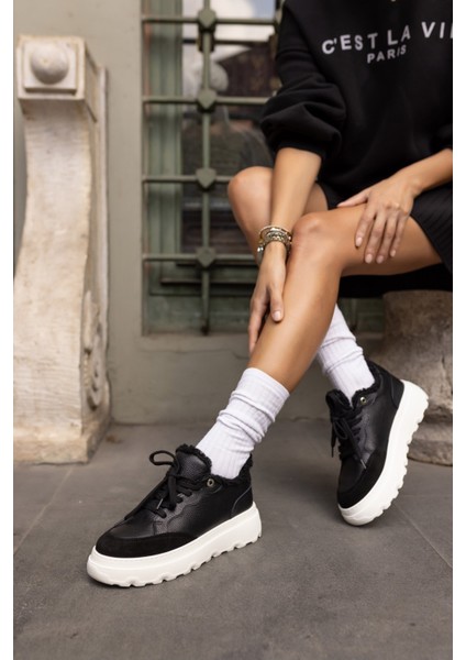 Keddy Kadın Siyah Gercek Deri Eva Taban Sneaker