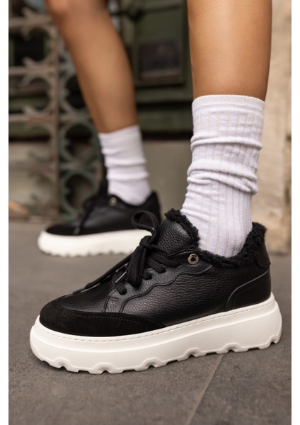 Keddy Kadın Siyah Gercek Deri Eva Taban Sneaker