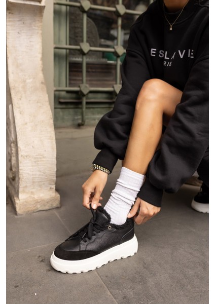 Keddy Kadın Siyah Gercek Deri Eva Taban Sneaker