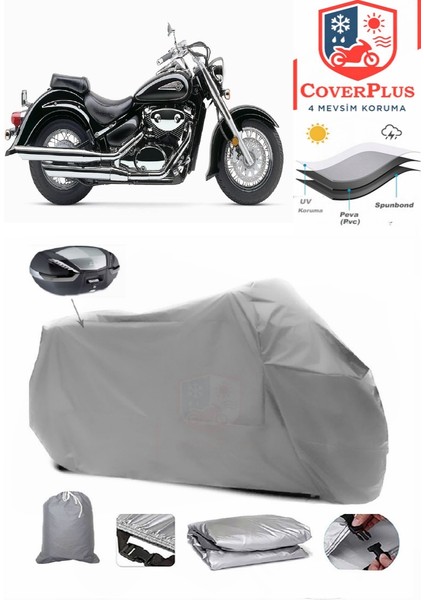 Suzuki Vl 800 Volusia Arka Çanta Uyumlu (Gri) Motorsiket Brandası Motor Örtüsü Çadır Su Geçirmez Motosiklet Kılıfı Motor Brandası
