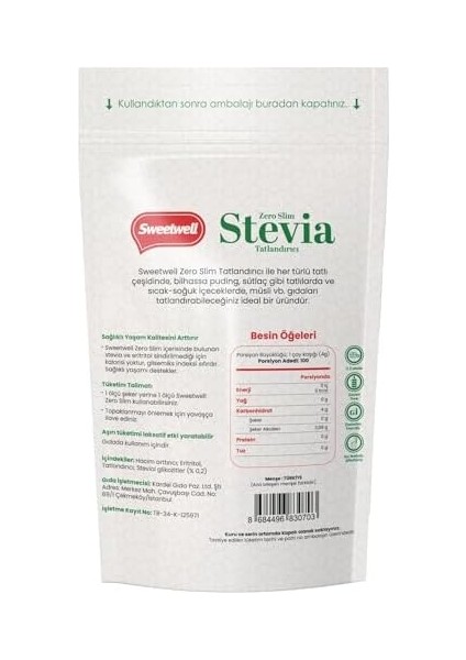 Sweetwell Zero Slim Stevia & Eritritol Tatlandırıcı 400 gr Şekersiz, 0 Kalori, Keto ve Vegan Uyumlu