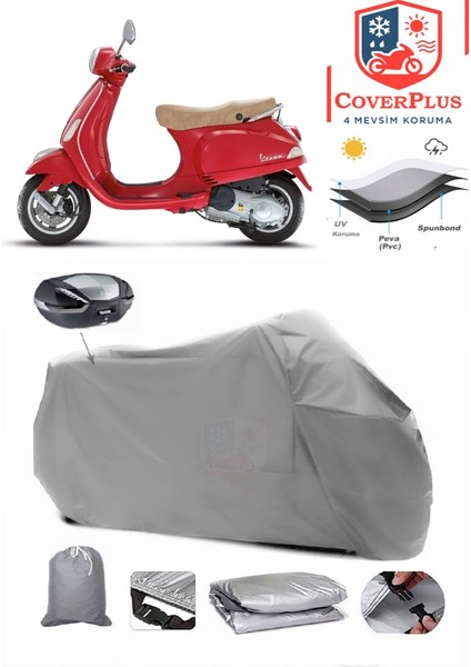 Vespa Lx 125 Arka Çanta Uyumlu (Gri) Motorsiket Brandası Motor Örtüsü Çadır Su Geçirmez Motosiklet Kılıfı Motor Brandası