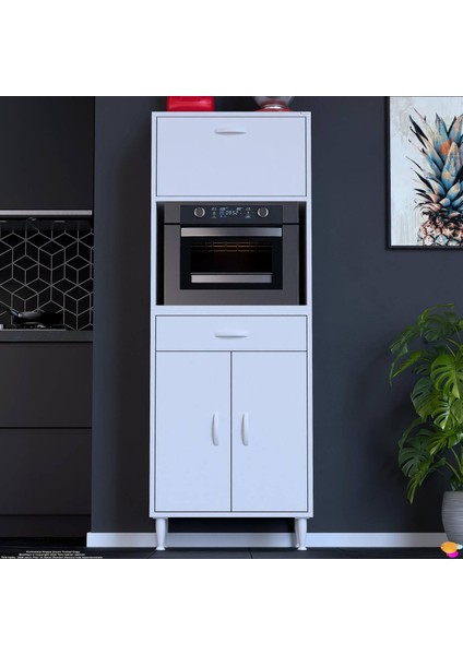 Vio (55X163,4X32,5 Cm) Çekmeceli, Kapaklı, Ekmeklikli. Mini/midi Mikrodalga Mutfak Dolabı