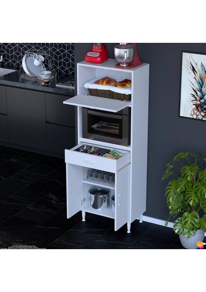 Vio (55X163,4X32,5 Cm) Çekmeceli, Kapaklı, Ekmeklikli. Mini/midi Mikrodalga Mutfak Dolabı