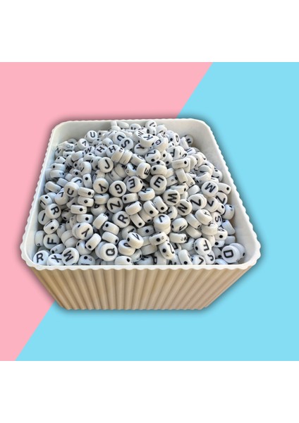 Harf Boncuk Küp Şekilli Beyaz Üzeri Renkli Takı Yapım Boncuğu - MCHS21-8