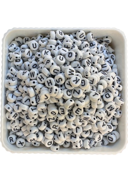 Harf Boncuk Küp Şekilli Beyaz Üzeri Renkli Takı Yapım Boncuğu - MCHS21-8 fırsatları