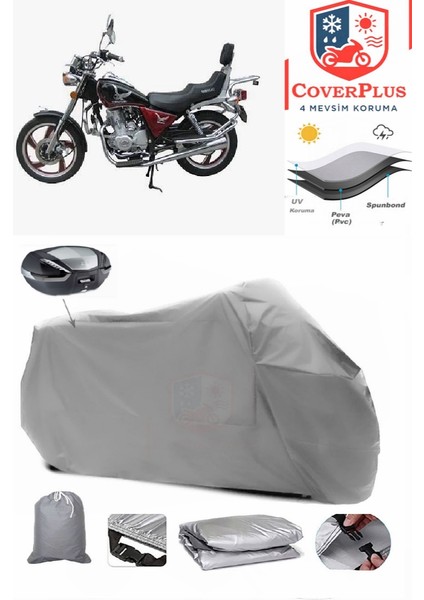 Arora Ym 150-A Arka Çanta Uyumlu (Gri) Motorsiket Brandası Motor Örtüsü Çadır Su Geçirmez Motosiklet Kılıfı Motor Brandası