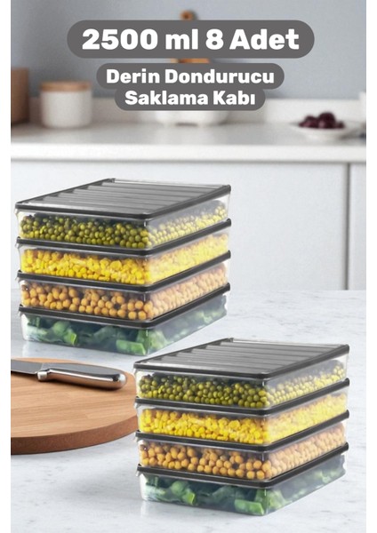 8'li 16 Parça 2.5 L Derin Dondurucu Düzenleyici Büyük Boy Istiflenebilir Buzluk Saklama Kabı Seti