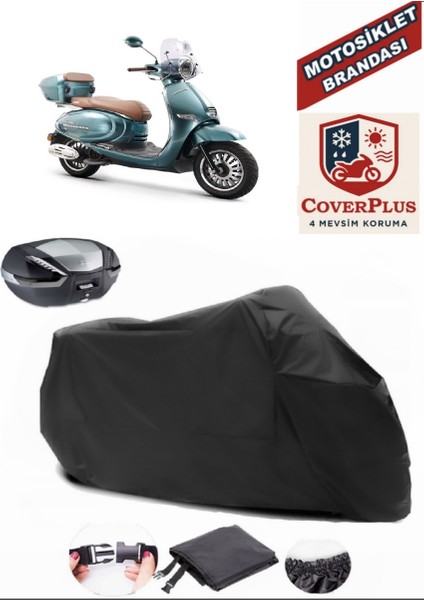 Kuba Brilliant 50 Siyah Arka Çanta Uyumlu Motorsiket Brandası Motor Örtüsü Çadır Su Geçirmez Motosiklet Kılıfı Motor Brandası