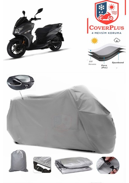 Sym Jet 14 200I Arka Çanta Uyumlu (Gri) Motorsiket Brandası Motor Örtüsü Çadır Su Geçirmez Motosiklet Kılıfı Motor Brandası
