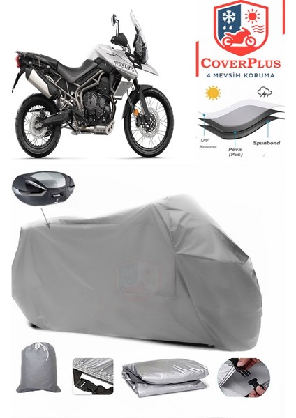 Triumph Tiger 800 Xcx Arka Çanta Uyumlu (Gri) Motorsiket Brandası Motor Örtüsü Çadır Su Geçirmez Motosiklet Kılıfı Motor Brandası