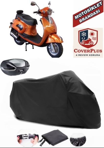 Mondial 125 Kv Siyah Arka Çanta Uyumlu Motorsiket Brandası Motor Örtüsü Çadır Su Geçirmez Motosiklet Kılıfı Motor Brandası