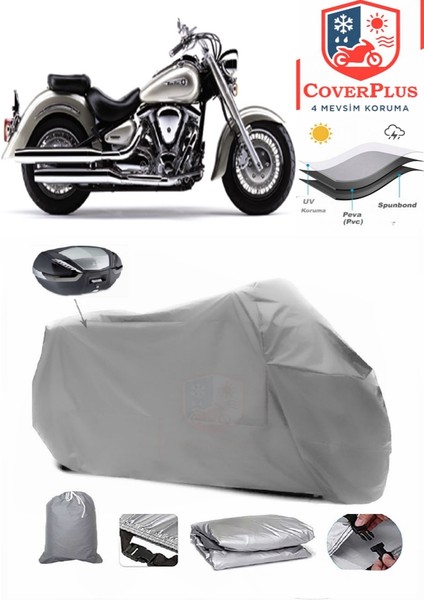 Yamaha Wild Star Xv 1600 Arka Çanta Uyumlu (Gri) Motorsiket Brandası Motor Örtüsü Çadır Su Geçirmez Motosiklet Kılıfı Motor Brandası