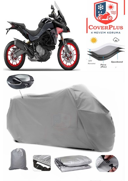 Ducati Multistrada 950 S Arka Çanta Uyumlu (Gri) Motorsiket Brandası Motor Örtüsü Çadır Su Geçirmez Motosiklet Kılıfı Motor Brandası