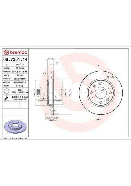08735114 Fren Diski On 1618860480 4246R9 E169014 (2 Adet Fiyatıdır)