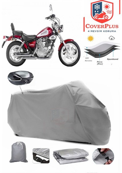 Keeway Super Shadow 250 Arka Çanta Uyumlu (Gri) Motorsiket Brandası Motor Örtüsü Çadır Su Geçirmez Motosiklet Kılıfı Motor Brandası