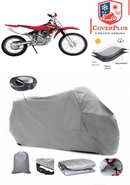 Honda Xr 100 R Arka Çanta Uyumlu (Gri) Motorsiket Brandası Motor Örtüsü Çadır Su Geçirmez Motosiklet Kılıfı Motor Brandası