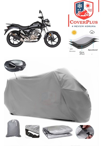Mondial 125 Vulture I Arka Çanta Uyumlu (Gri) Motorsiket Brandası Motor Örtüsü Çadır Su Geçirmez Motosiklet Kılıfı Motor Brandası