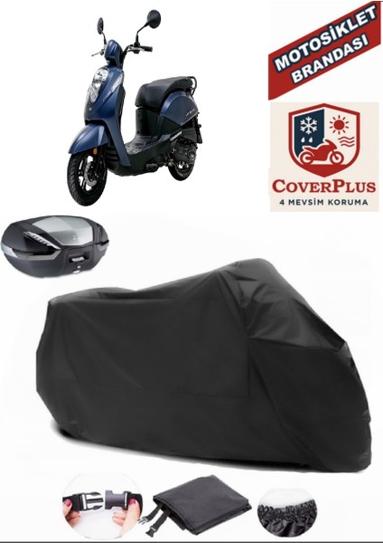 Sym Mio 50 Siyah Arka Çanta Uyumlu Motorsiket Brandası Motor Örtüsü Çadır Su Geçirmez Motosiklet Kılıfı Motor Brandası