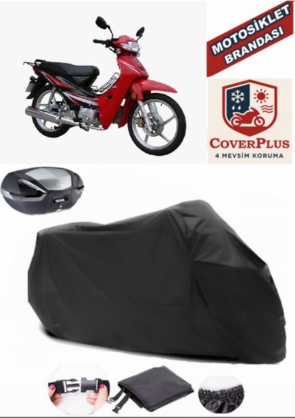 Çelik Motor Cup 110 Siyah Arka Çanta Uyumlu Motorsiket Brandası Motor Örtüsü Çadır Su Geçirmez Motosiklet Kılıfı Motor Brandası