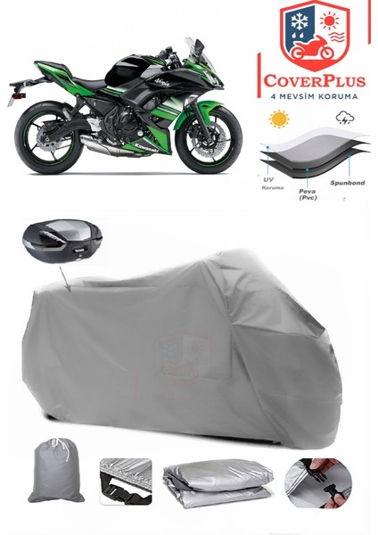 Kawasaki Ninja 650 Arka Çanta Uyumlu (Gri) Motorsiket Brandası Motor Örtüsü Çadır Su Geçirmez Motosiklet Kılıfı Motor Brandası