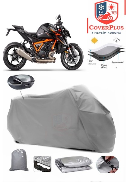 Ktm 1290 Super Duke R Arka Çanta Uyumlu (Gri) Motorsiket Brandası Motor Örtüsü Çadır Su Geçirmez Motosiklet Kılıfı Motor Brandası