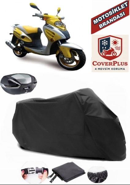 Mondial 150 Sentor Siyah Arka Çanta Uyumlu Motorsiket Brandası Motor Örtüsü Çadır Su Geçirmez Motosiklet Kılıfı Motor Brandası