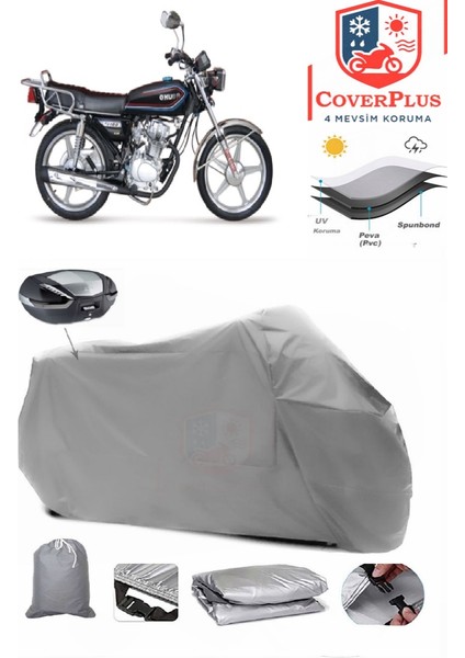 Kuba Leopar 100 Arka Çanta Uyumlu (Gri) Motorsiket Brandası Motor Örtüsü Çadır Su Geçirmez Motosiklet Kılıfı Motor Brandası